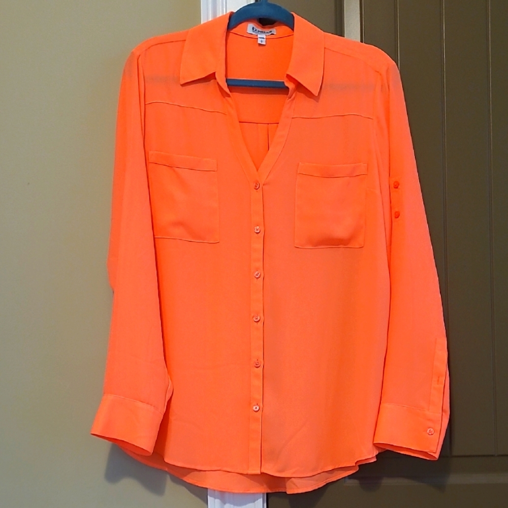 NWOT Express Orange Lonh Sleeve Portofino Blouse